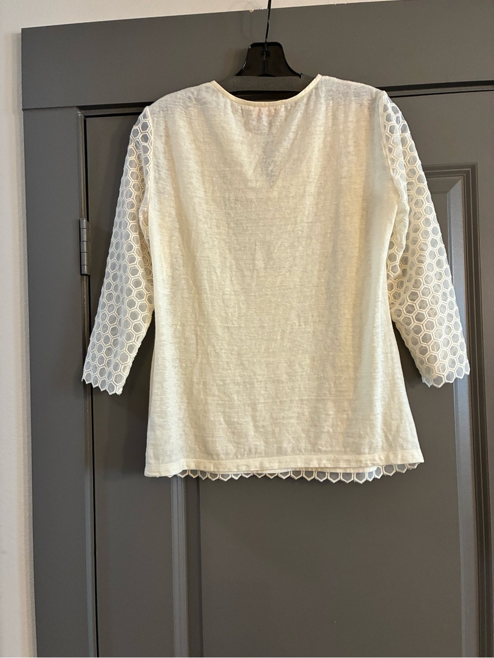 Tory Burch Cream Hex Lace Tunic with Textured Yoke - Picture 3 of 6
